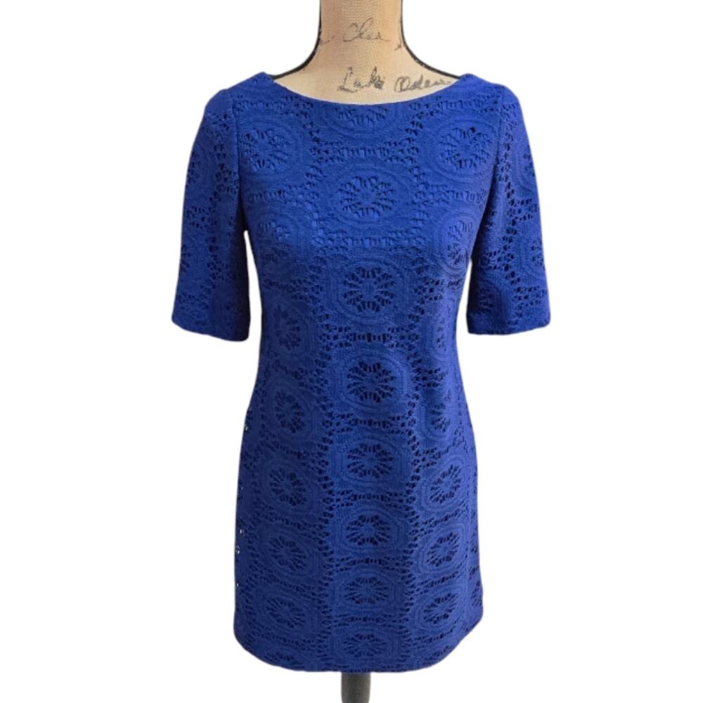 Adrianna Papell Royal‎ Blue Lace Overlay Sheath Dress Size 4 - Picture 2 of 8